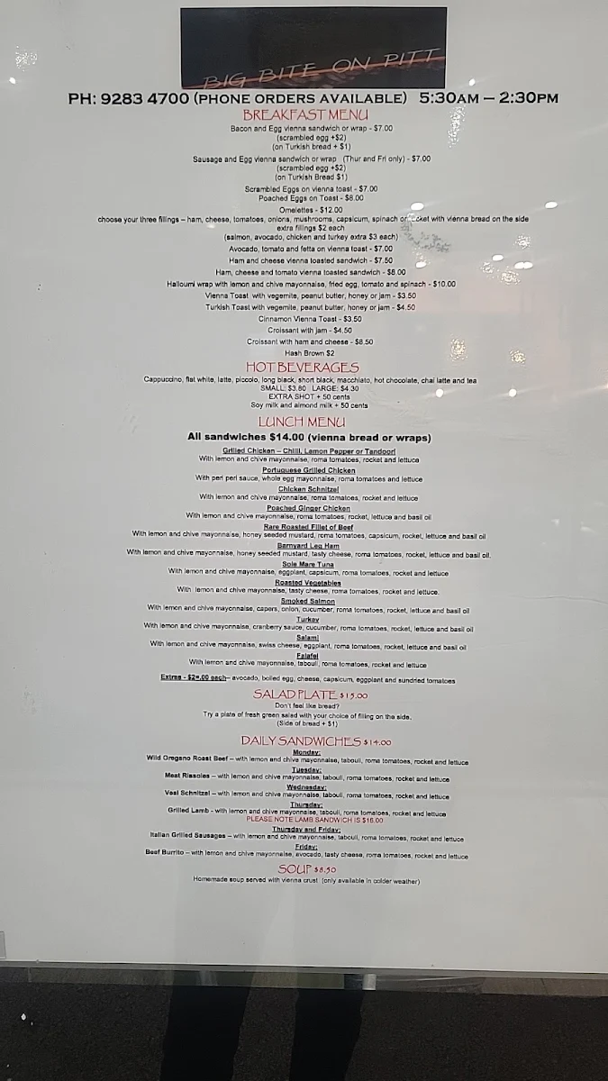 Menu, Big Bite on Pitt