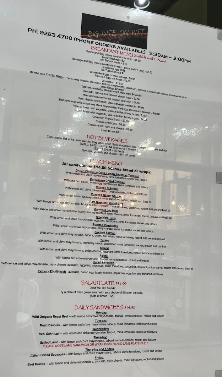 Menu, Big Bite on Pitt