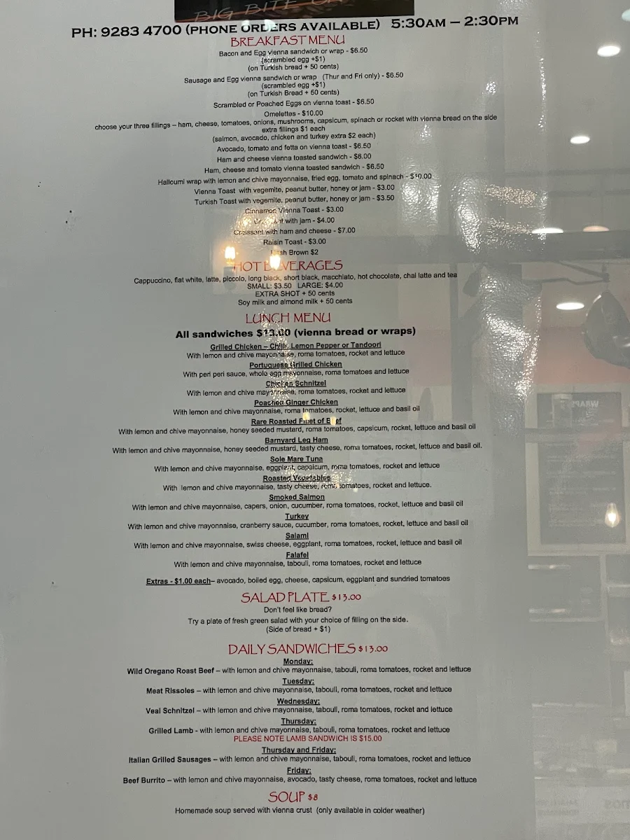 Menu, Big Bite on Pitt