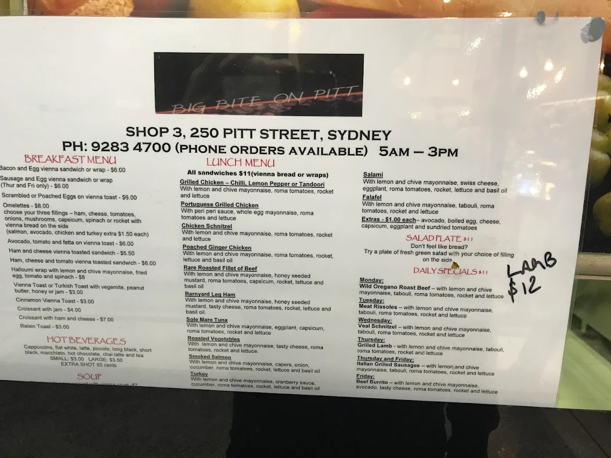 Menu, Big Bite on Pitt