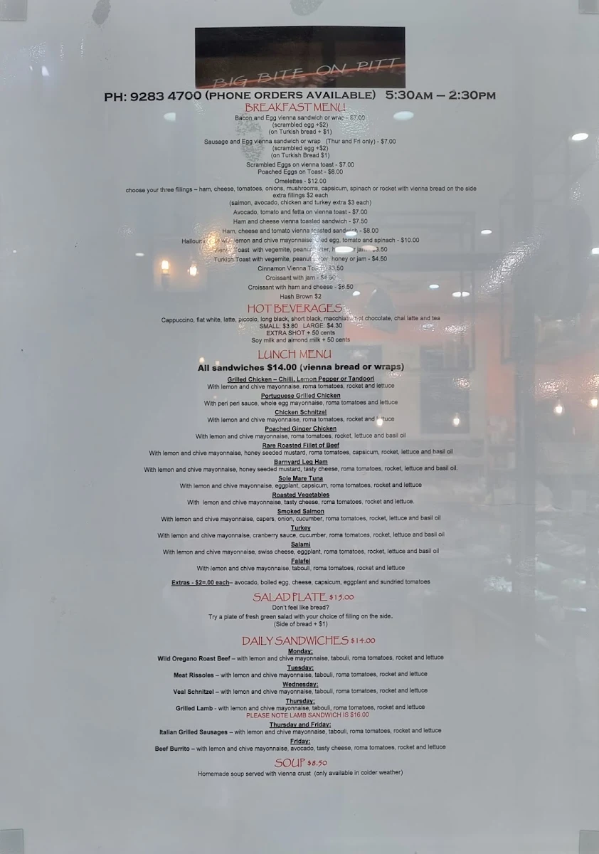 Menu, Big Bite on Pitt