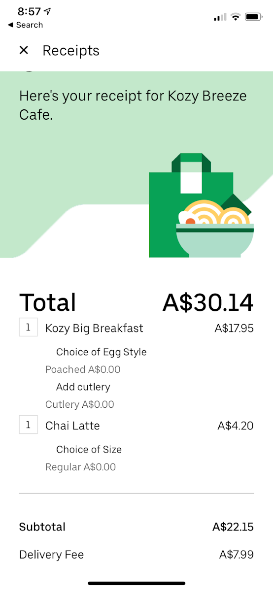 Menu, Kozy Breeze