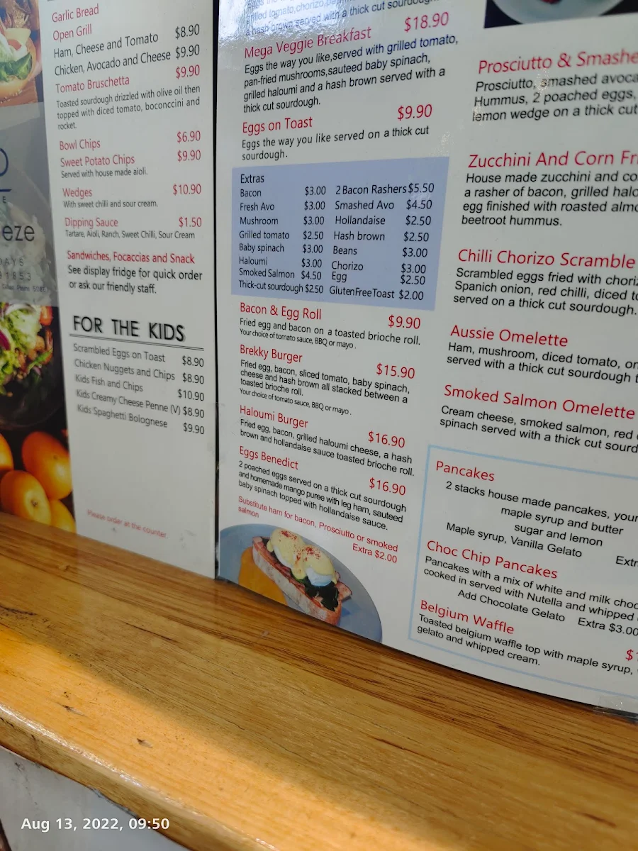 Menu, Kozy Breeze