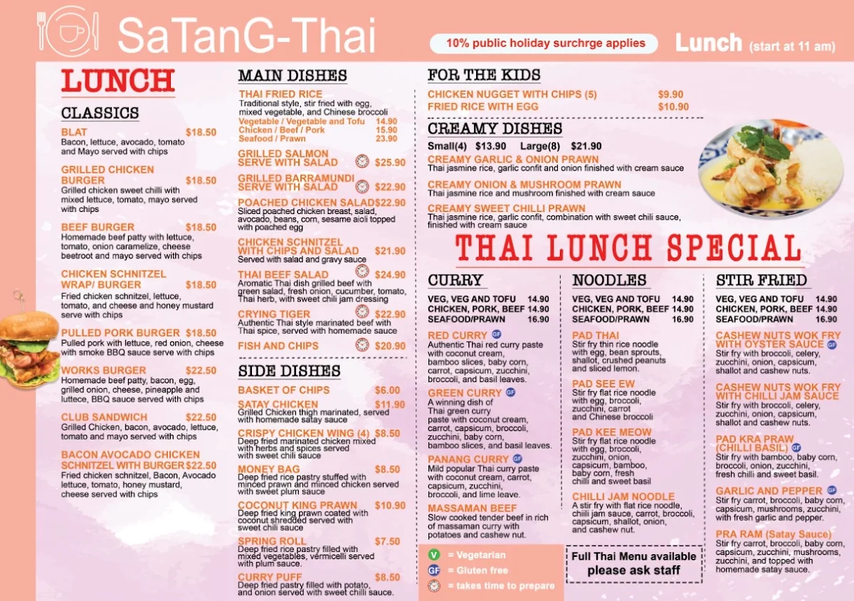 Menu, Satang-Thai Cafe and Restaurant