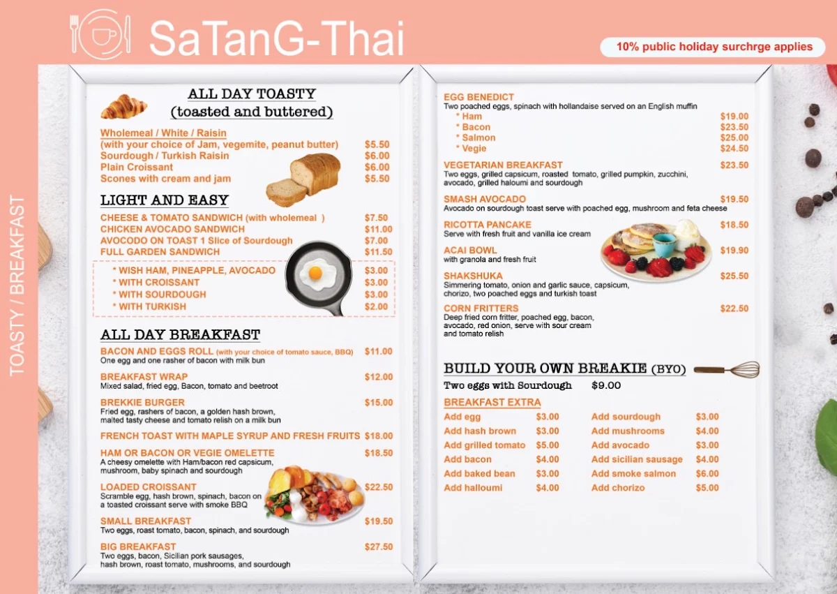 Menu, Satang-Thai Cafe and Restaurant