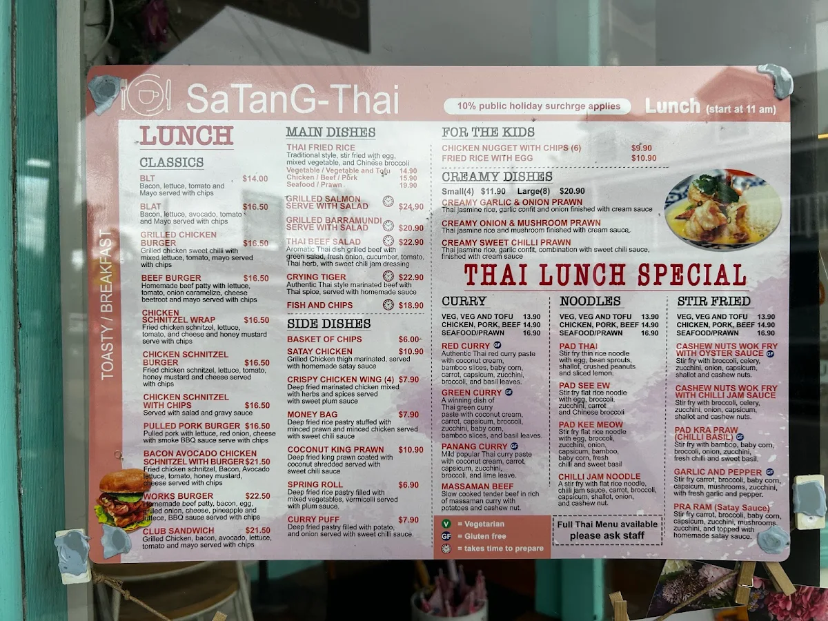 Menu, Satang-Thai Cafe and Restaurant
