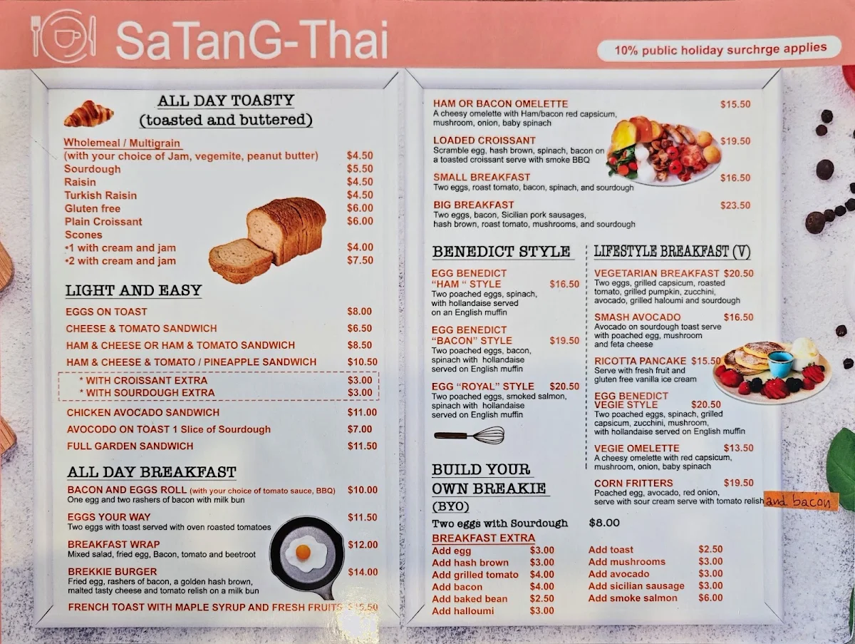 Menu, Satang-Thai Cafe and Restaurant