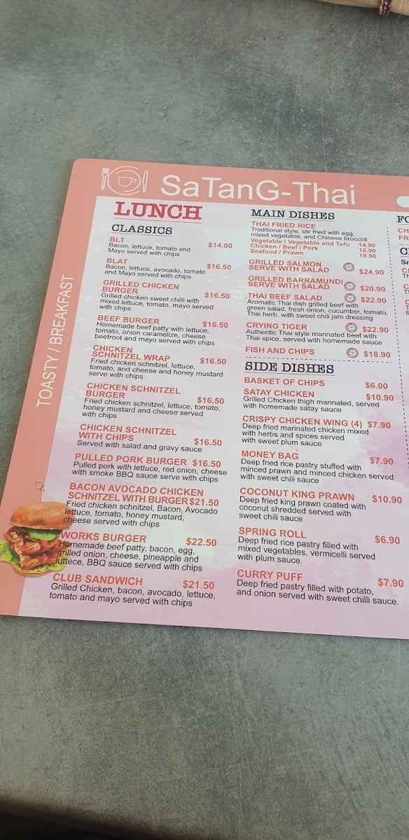 Menu, Satang-Thai Cafe and Restaurant