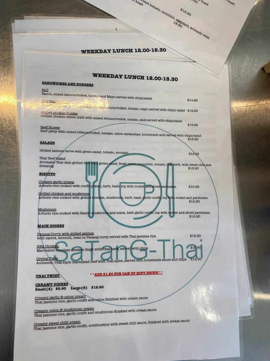 Menu, Satang-Thai Cafe and Restaurant
