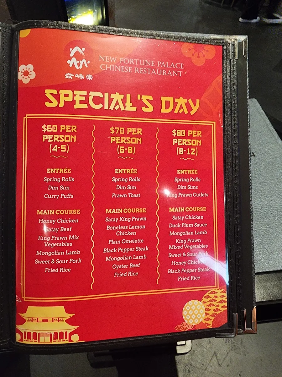 Menu, New Fortune Palace
