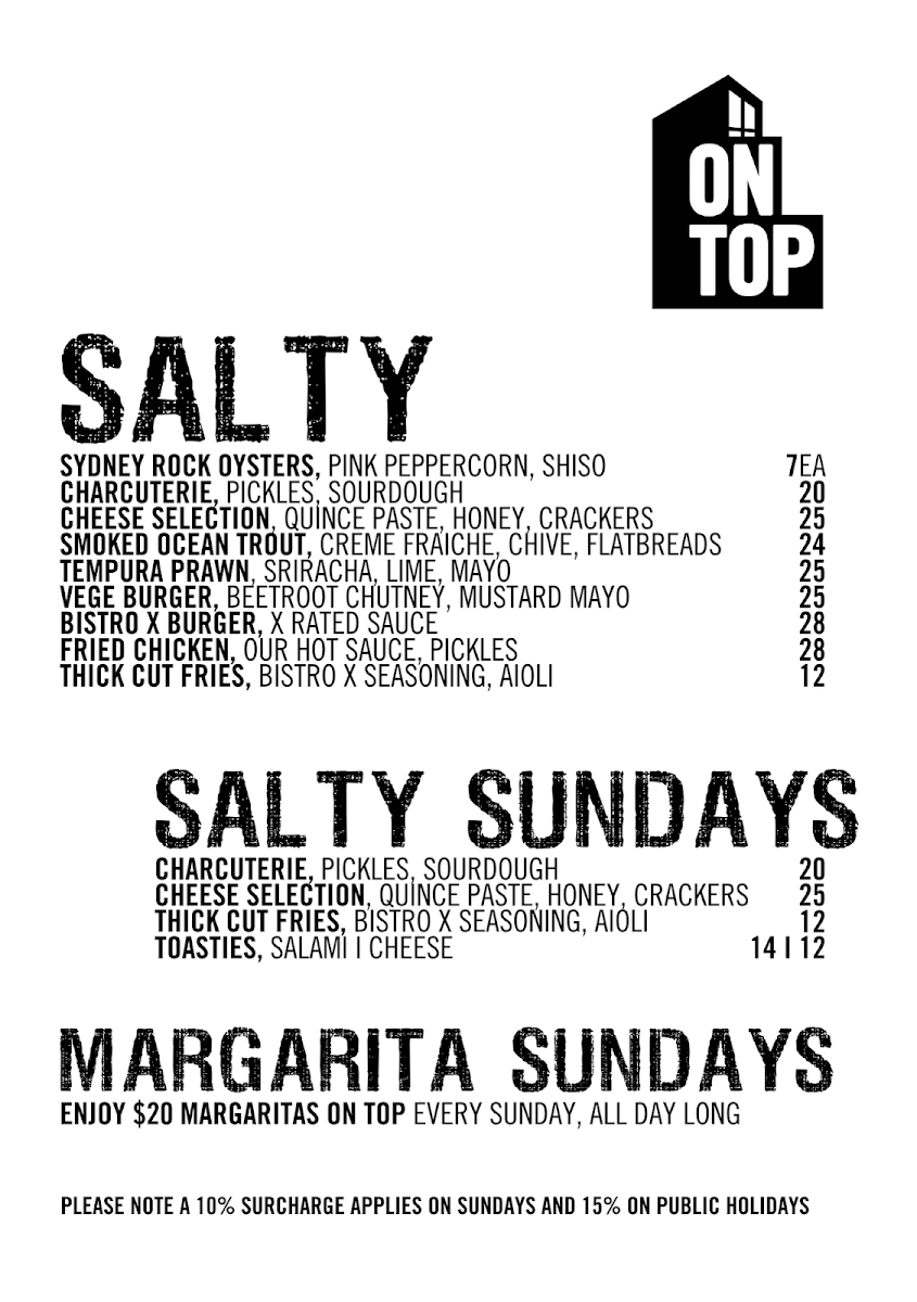 Menu, On Top Rooftop Bar