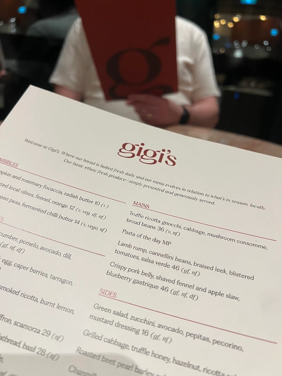 Menu, Gigi's Restaurant