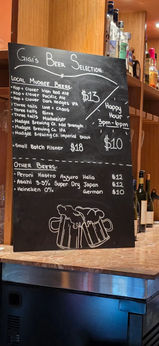 Menu, Gigi's Restaurant