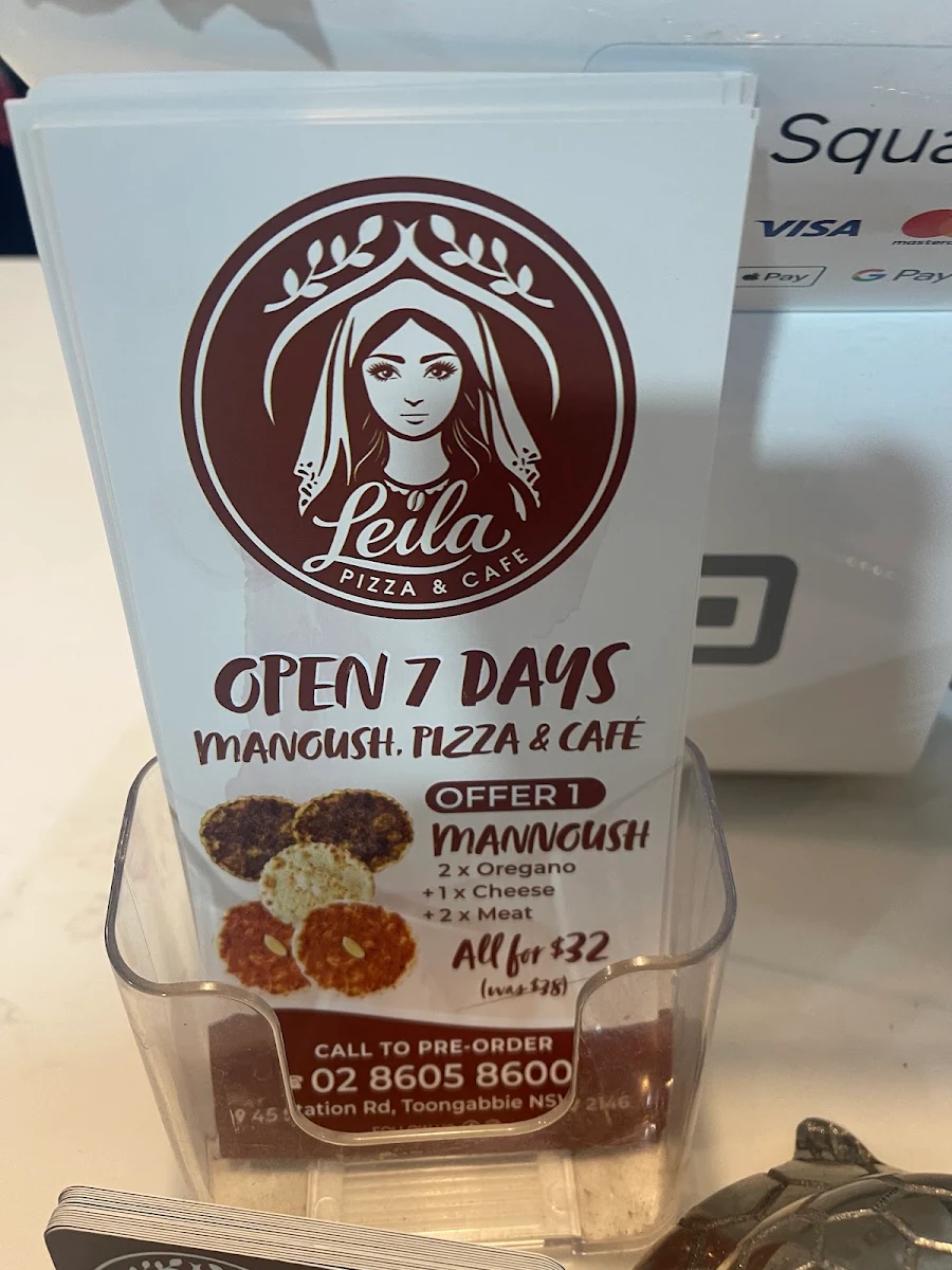 Menu, Leila Pizza & Cafe