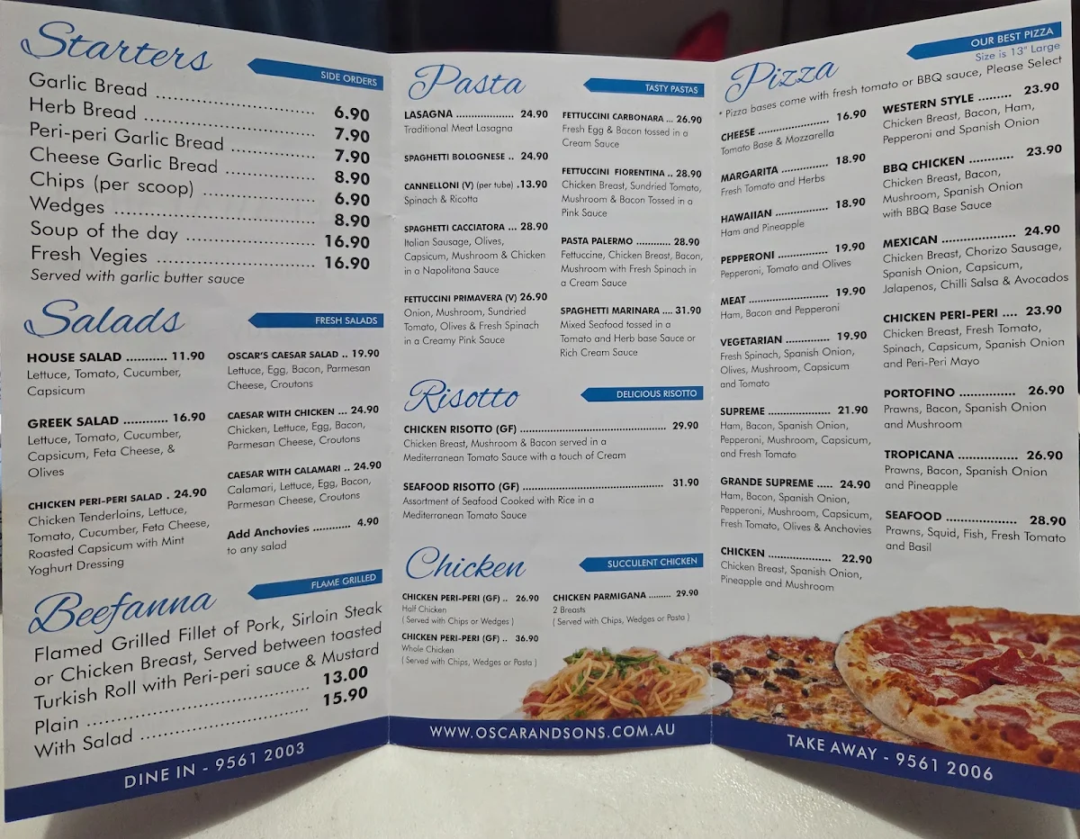 Menu, Oscar & Sons
