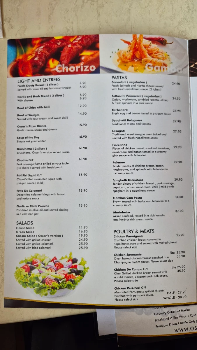 Menu, Oscar & Sons