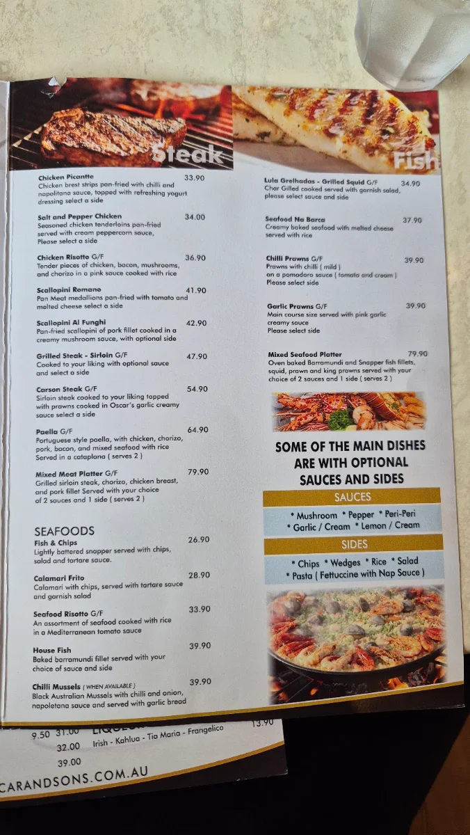 Menu, Oscar & Sons