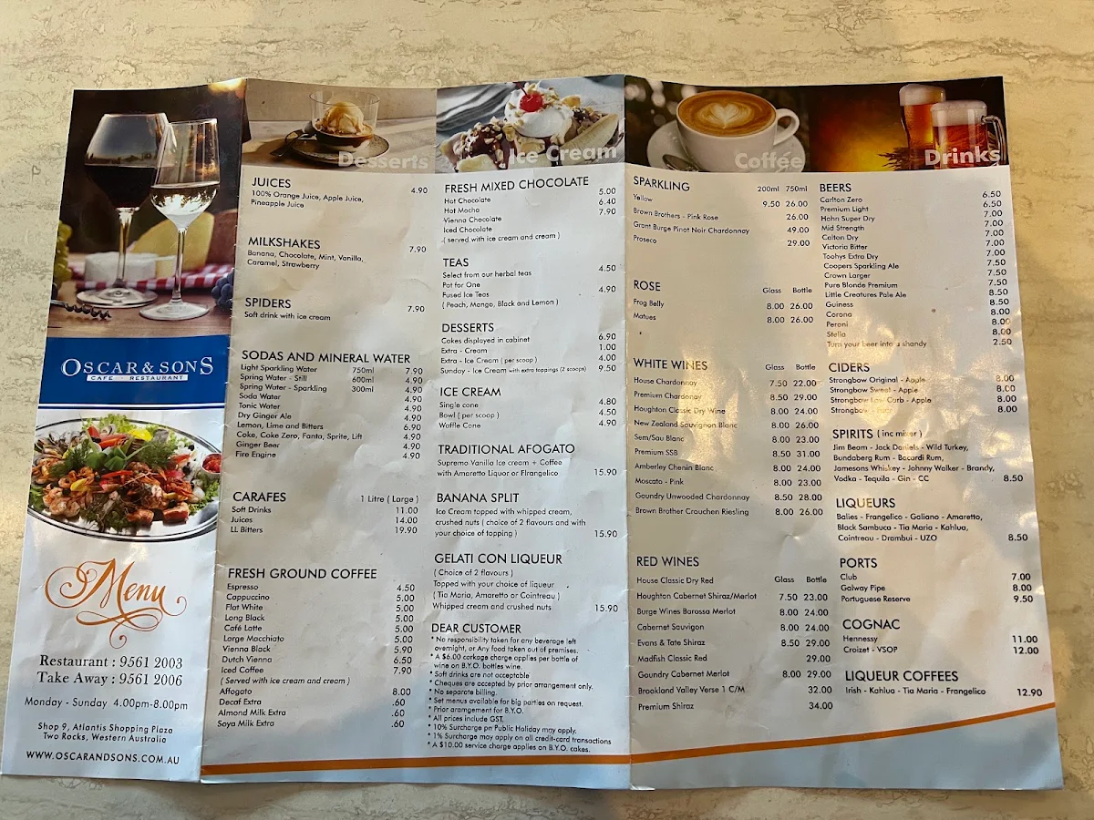Menu, Oscar & Sons
