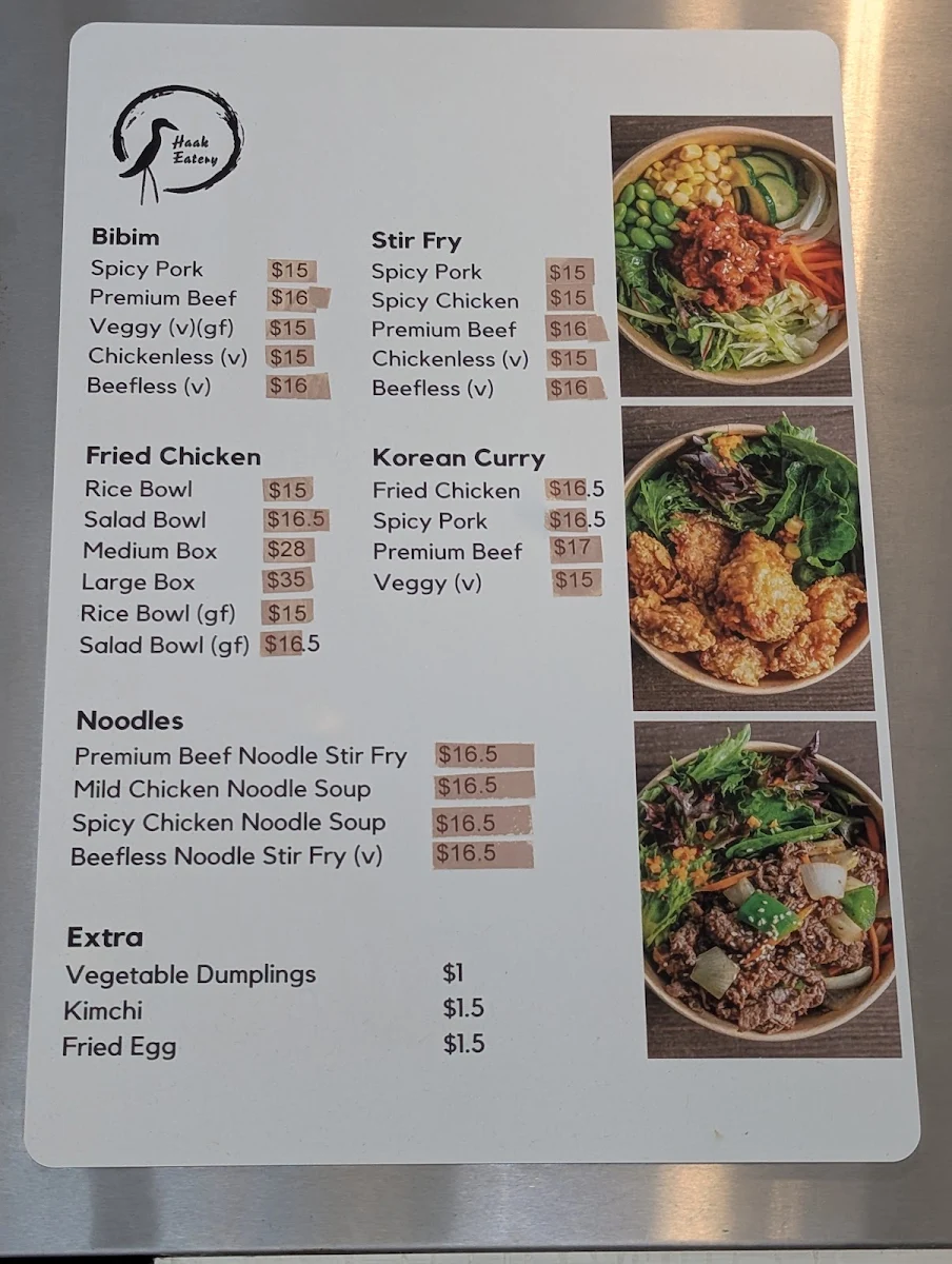 Menu, Haak Eatery