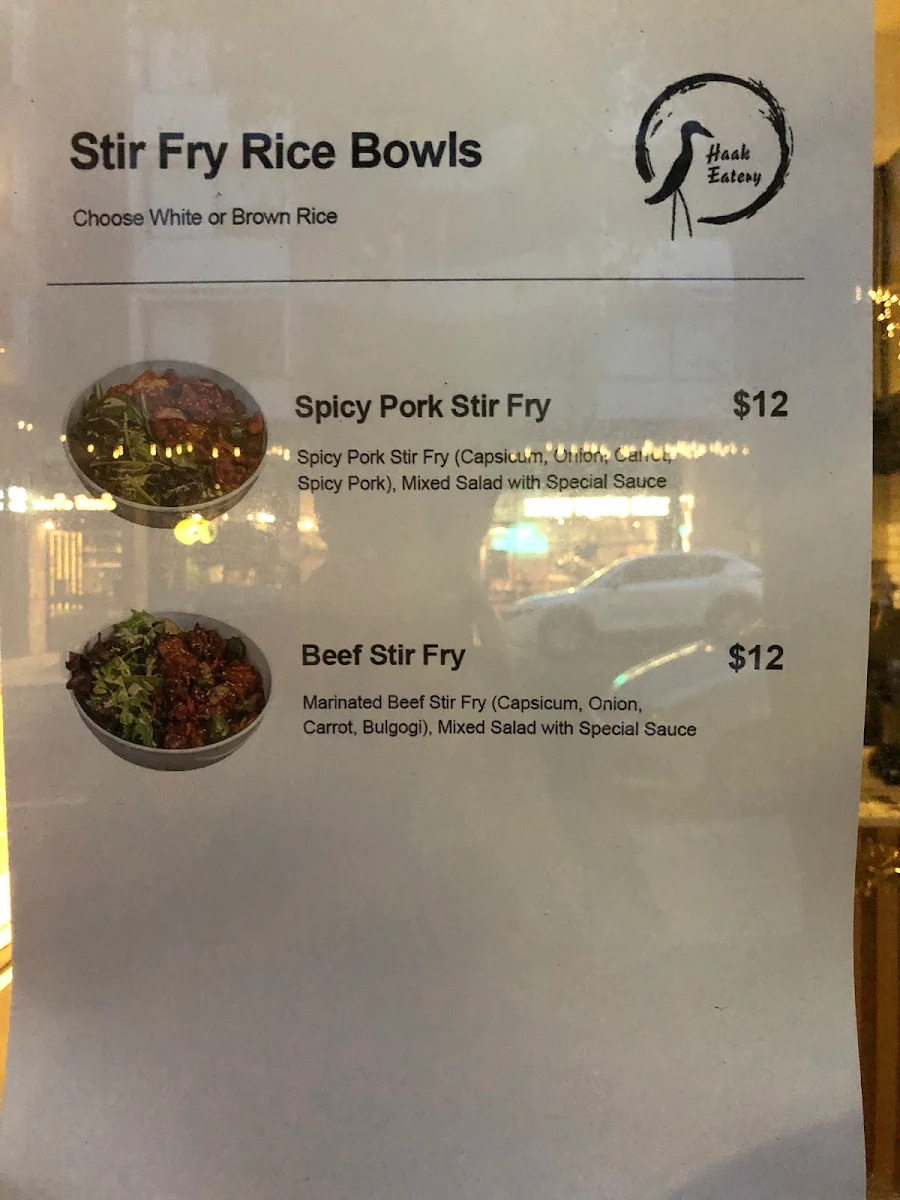 Menu, Haak Eatery