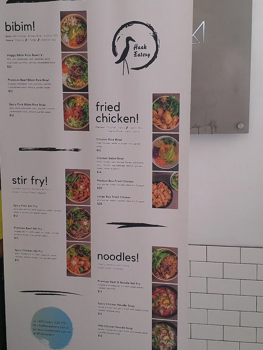 Menu, Haak Eatery