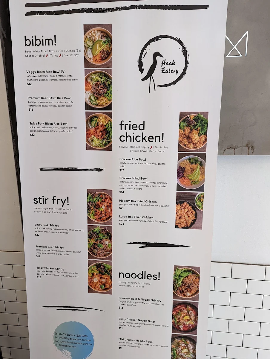 Menu, Haak Eatery