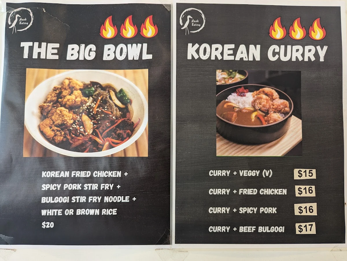 Menu, Haak Eatery