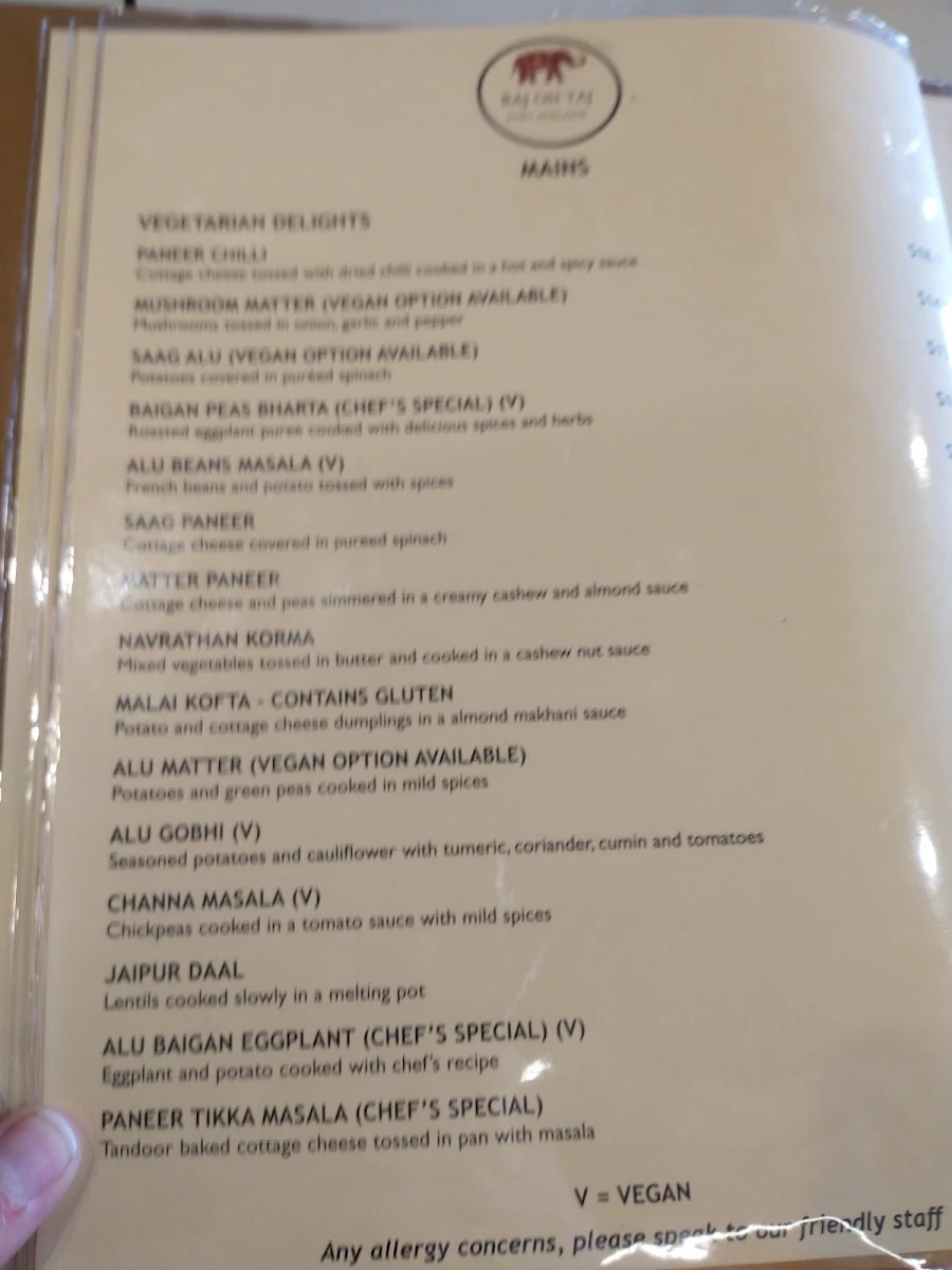 Menu, Raj On Taj Port Adelaide Plaza