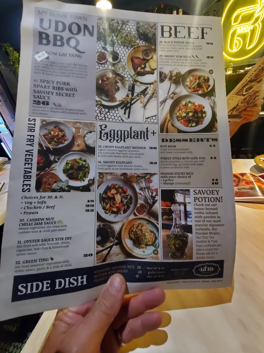 Menu, SAVOEY Restaurant and Bar