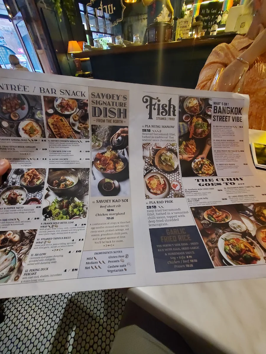 Menu, SAVOEY Restaurant and Bar
