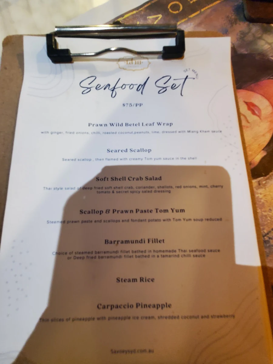 Menu, SAVOEY Restaurant and Bar
