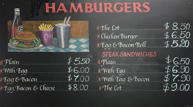 Menu, Leura Takeaway