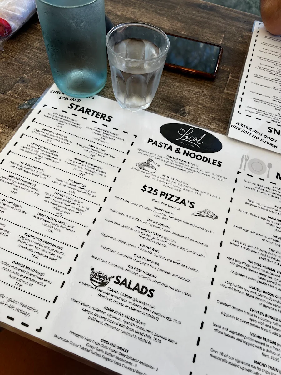 Menu, The Local Paradise Point