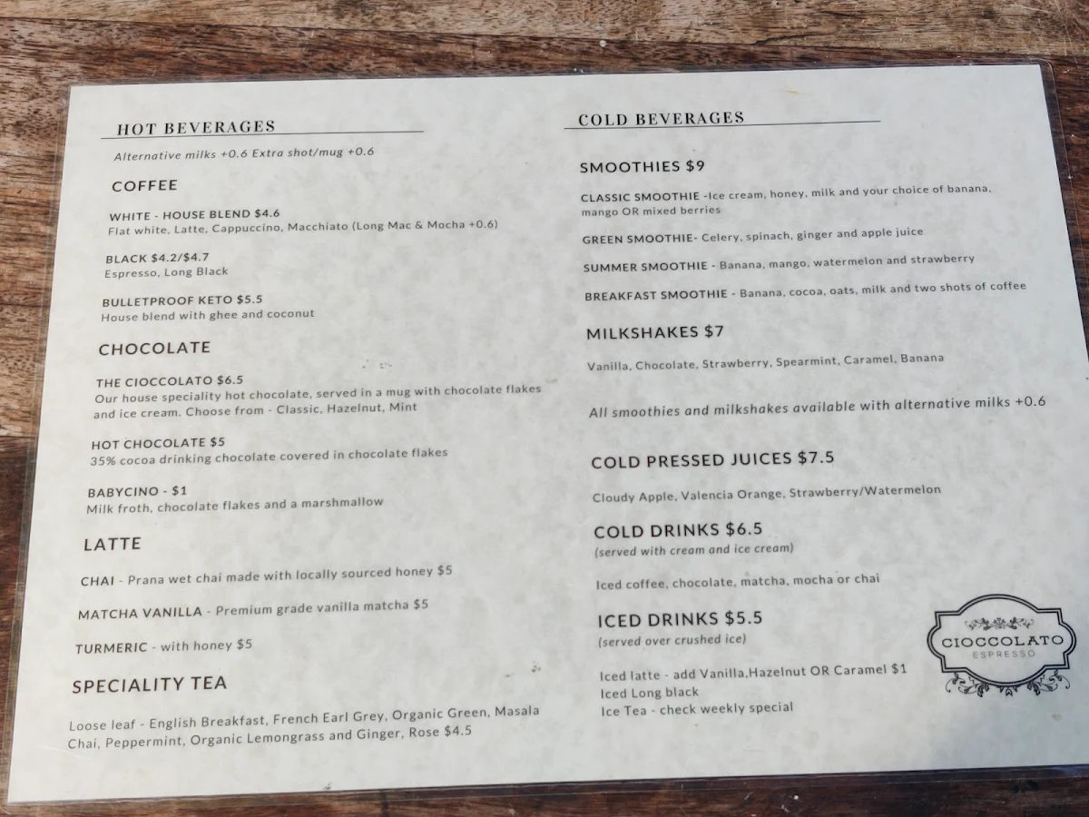 Menu, Cioccolato Espresso