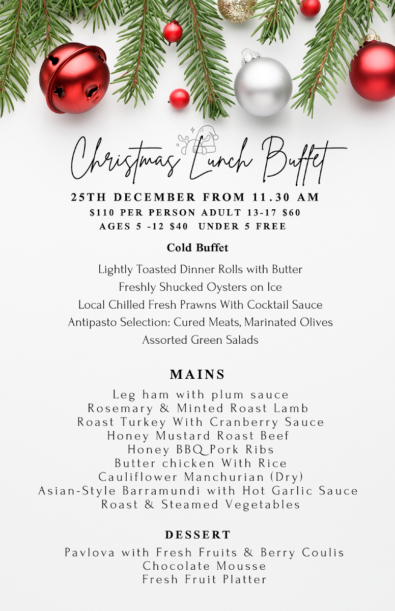 Menu, Mate’s restaurant and bar