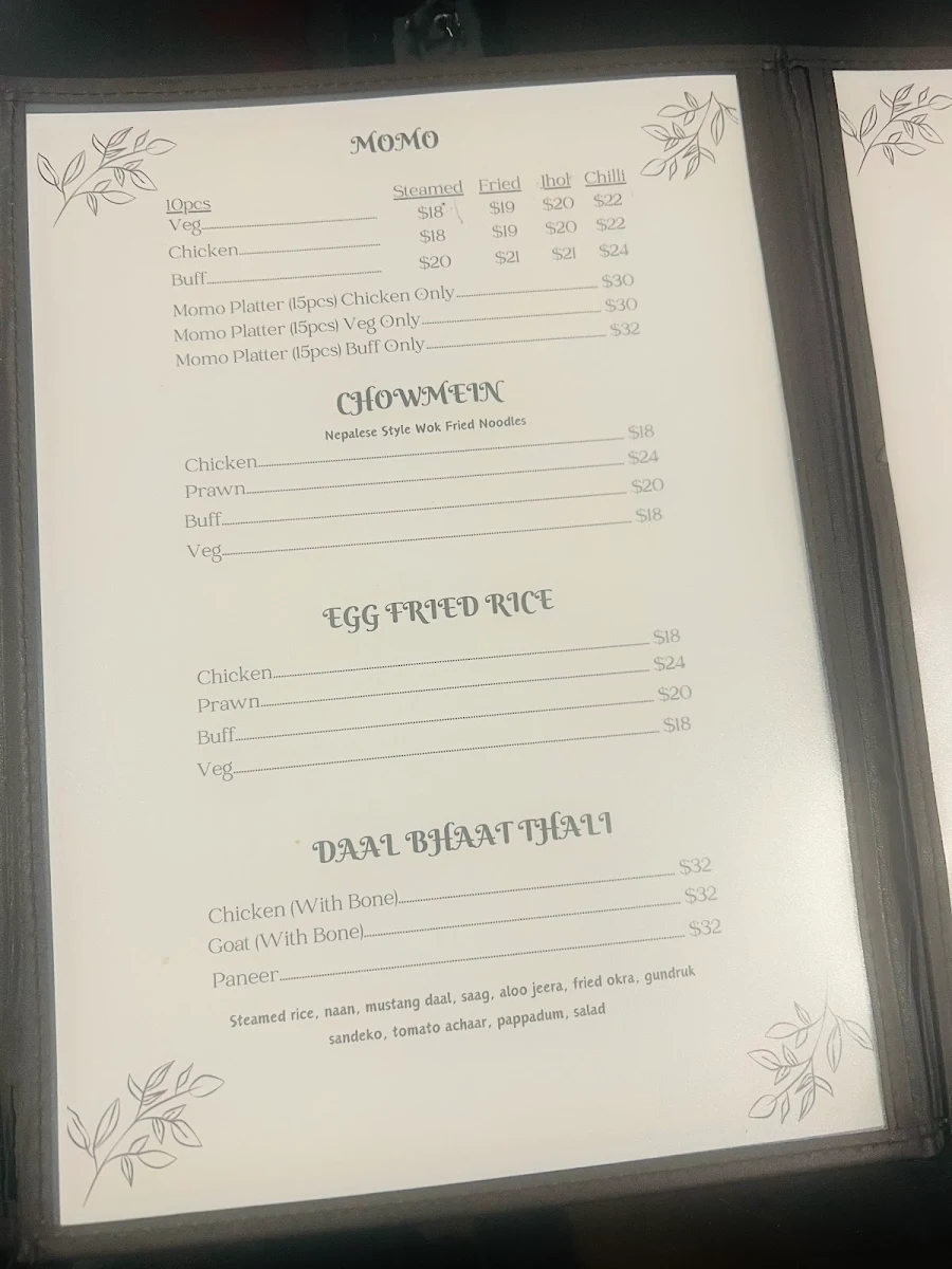 Menu, Nepalese Accent