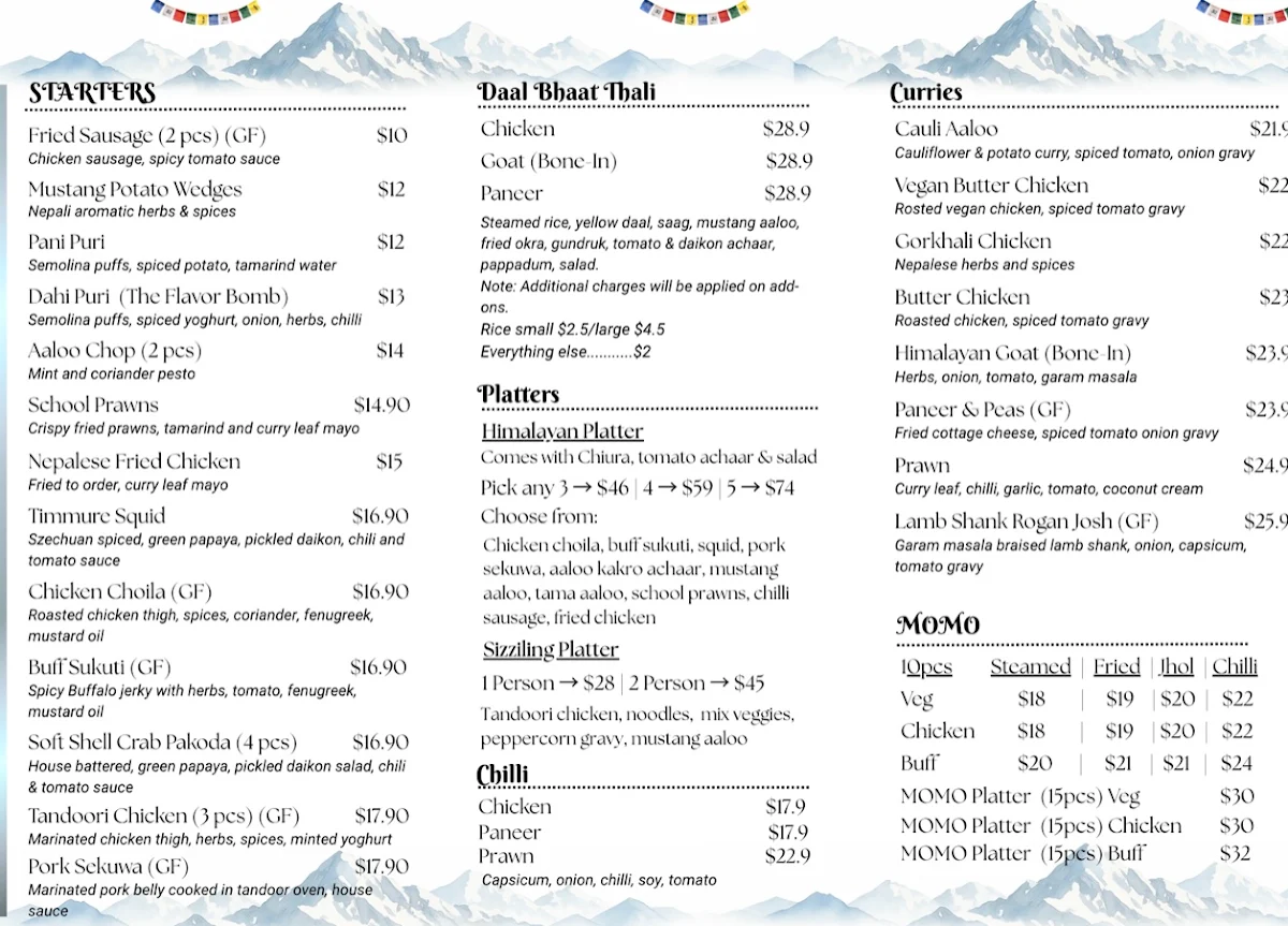 Menu, Nepalese Accent