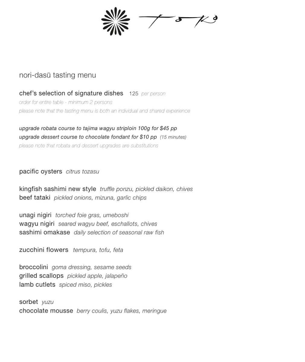Menu, Toko Restaurant