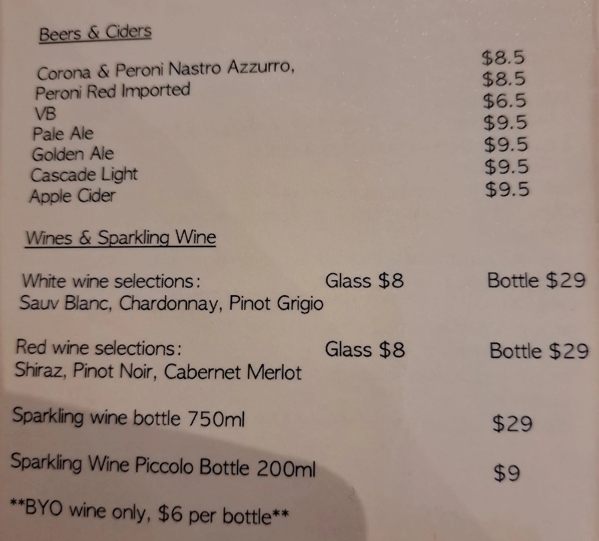 Menu, Mamma Mia Pizza