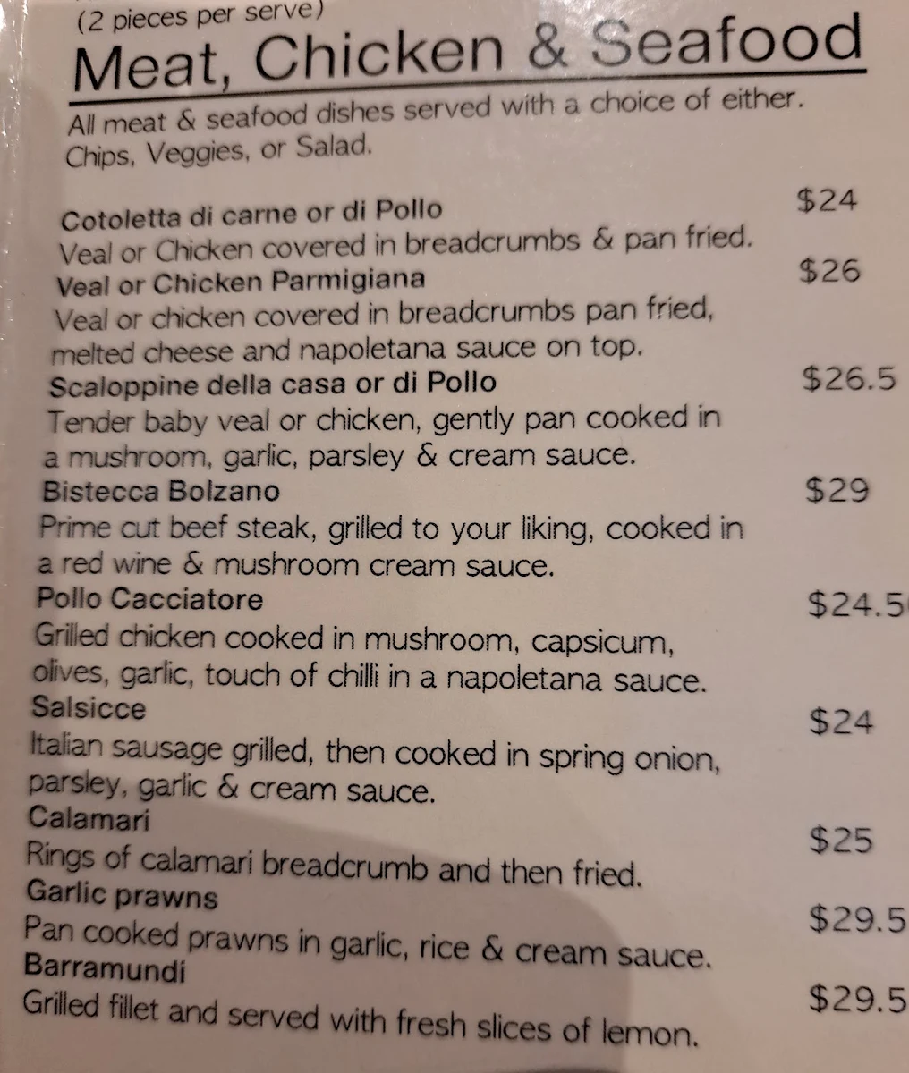 Menu, Mamma Mia Pizza