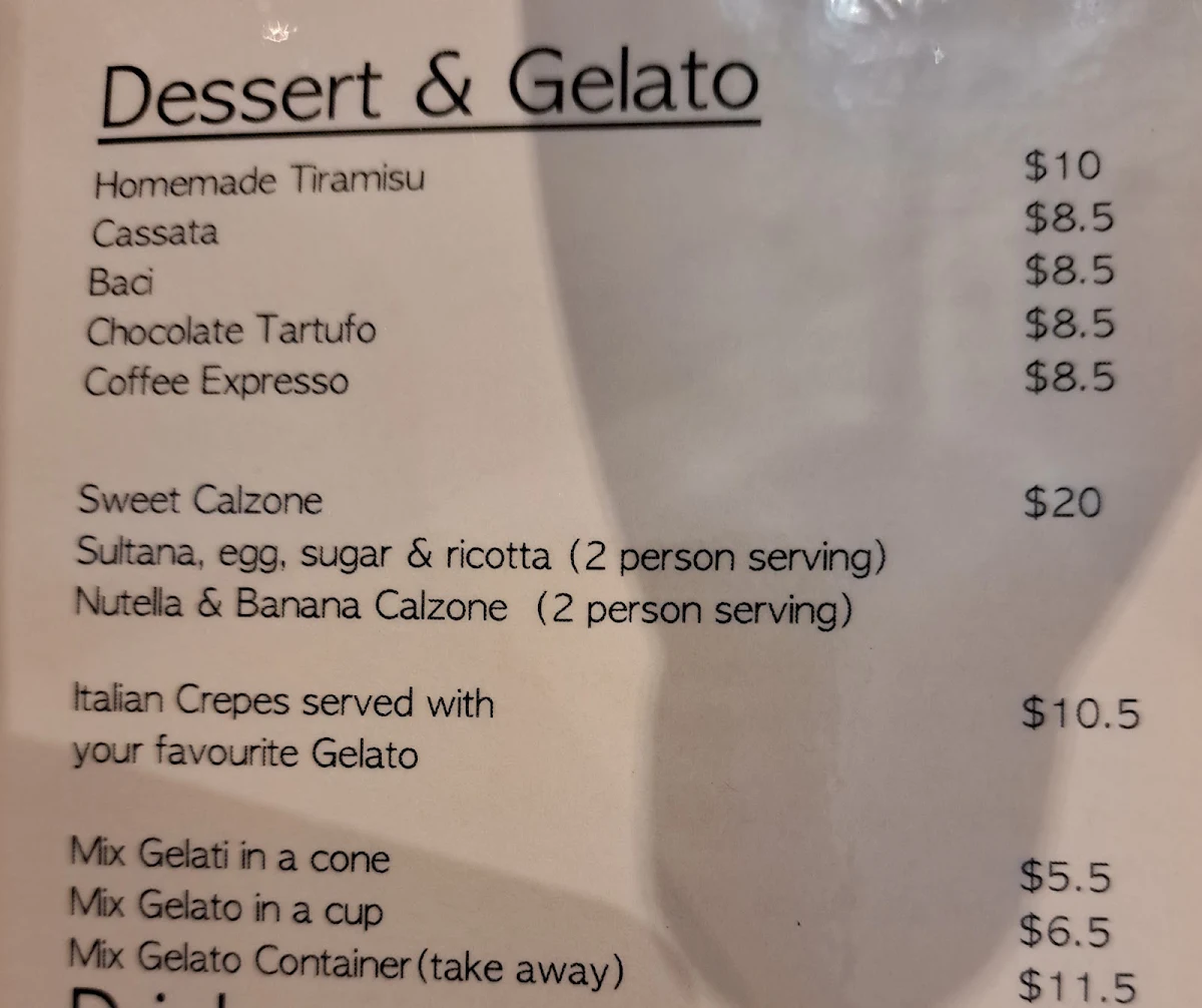 Menu, Mamma Mia Pizza