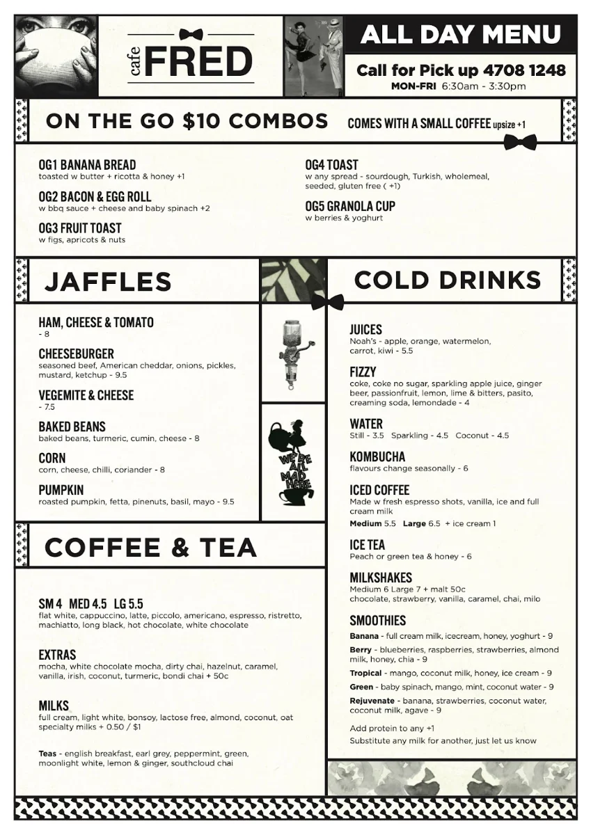 Menu, Cafe Fred