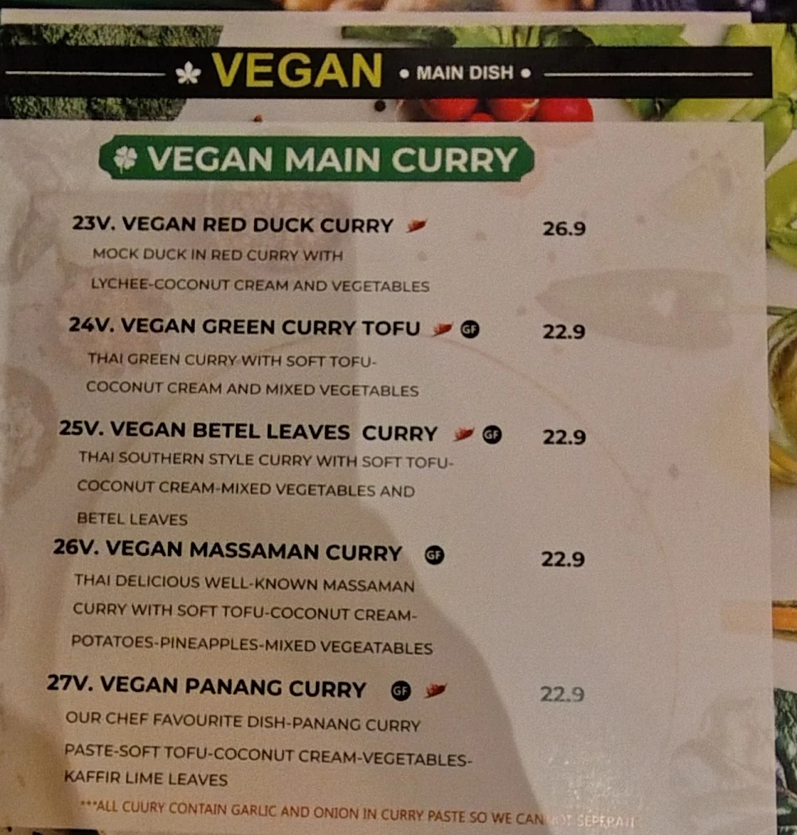 Menu, A Taste of Siam Restaurant