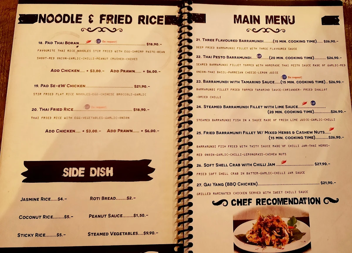 Menu, A Taste of Siam Restaurant