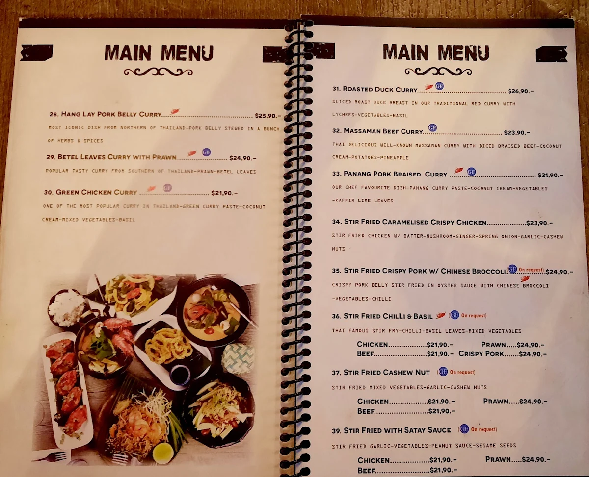 Menu, A Taste of Siam Restaurant