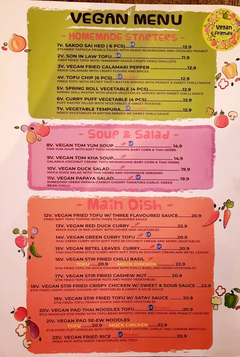 Menu, A Taste of Siam Restaurant