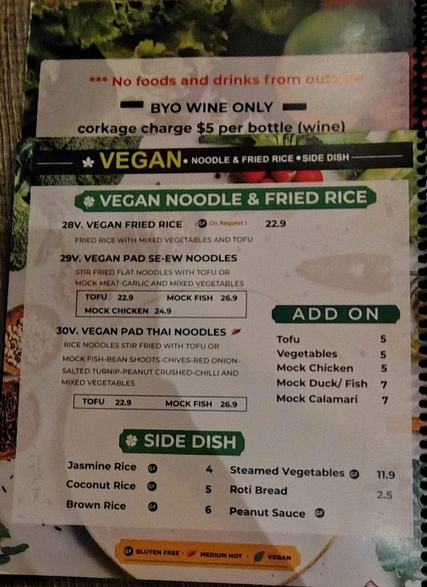 Menu, A Taste of Siam Restaurant