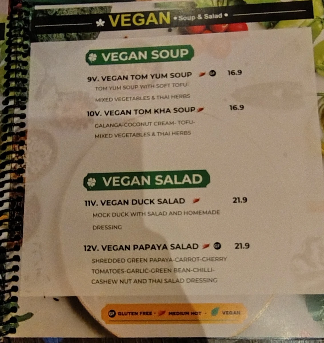 Menu, A Taste of Siam Restaurant