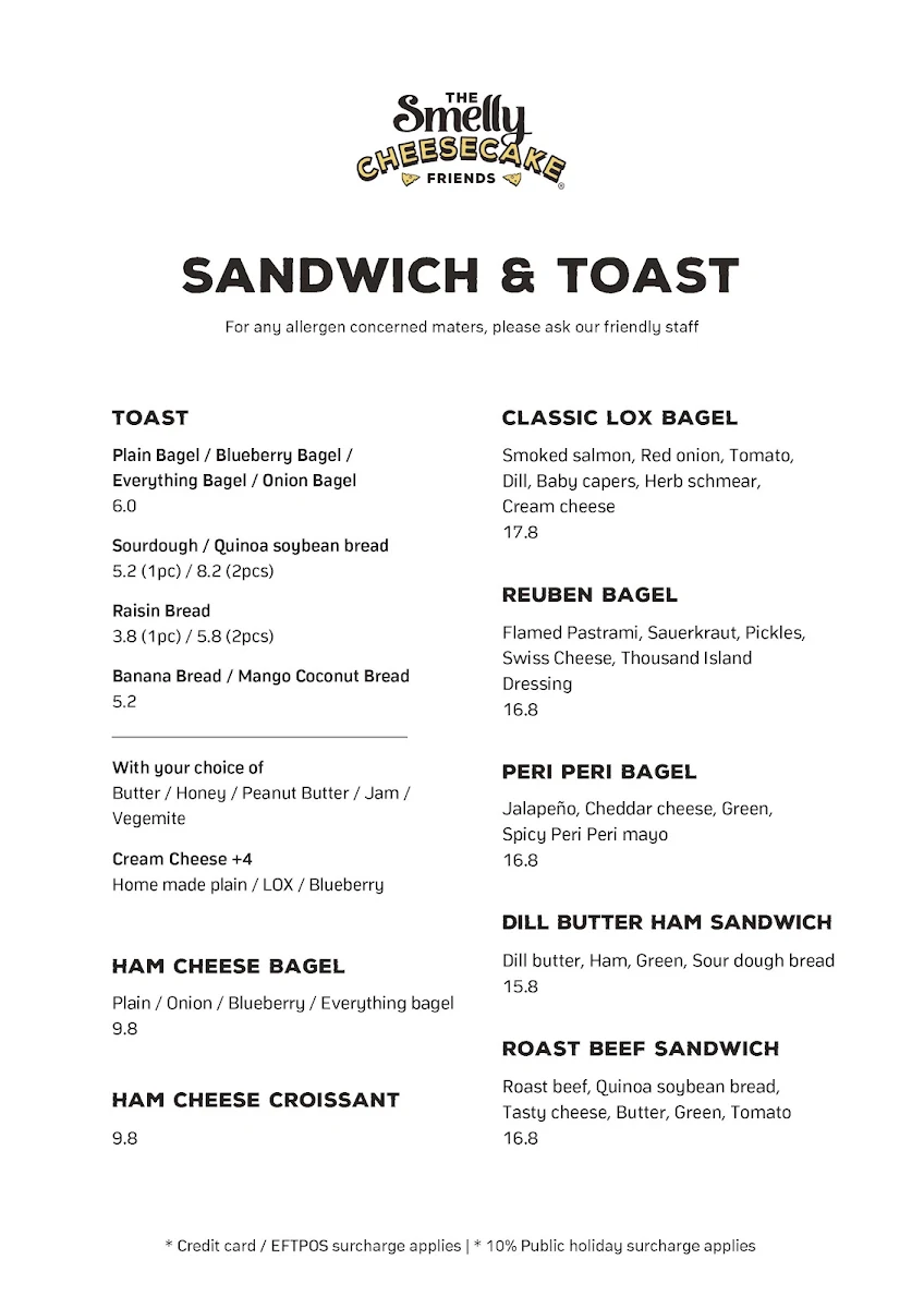 Menu, The Smelly Cheesecake Chatswood