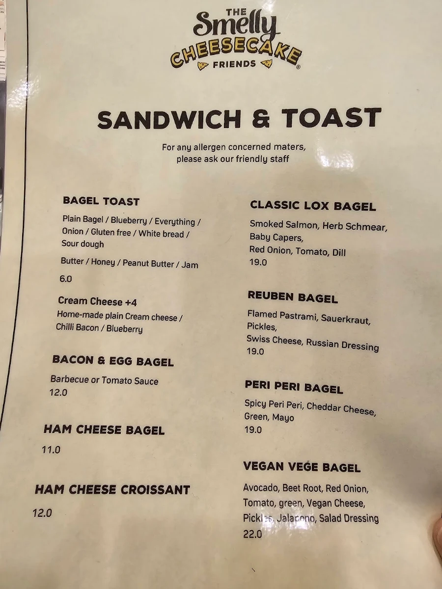 Menu, The Smelly Cheesecake Chatswood